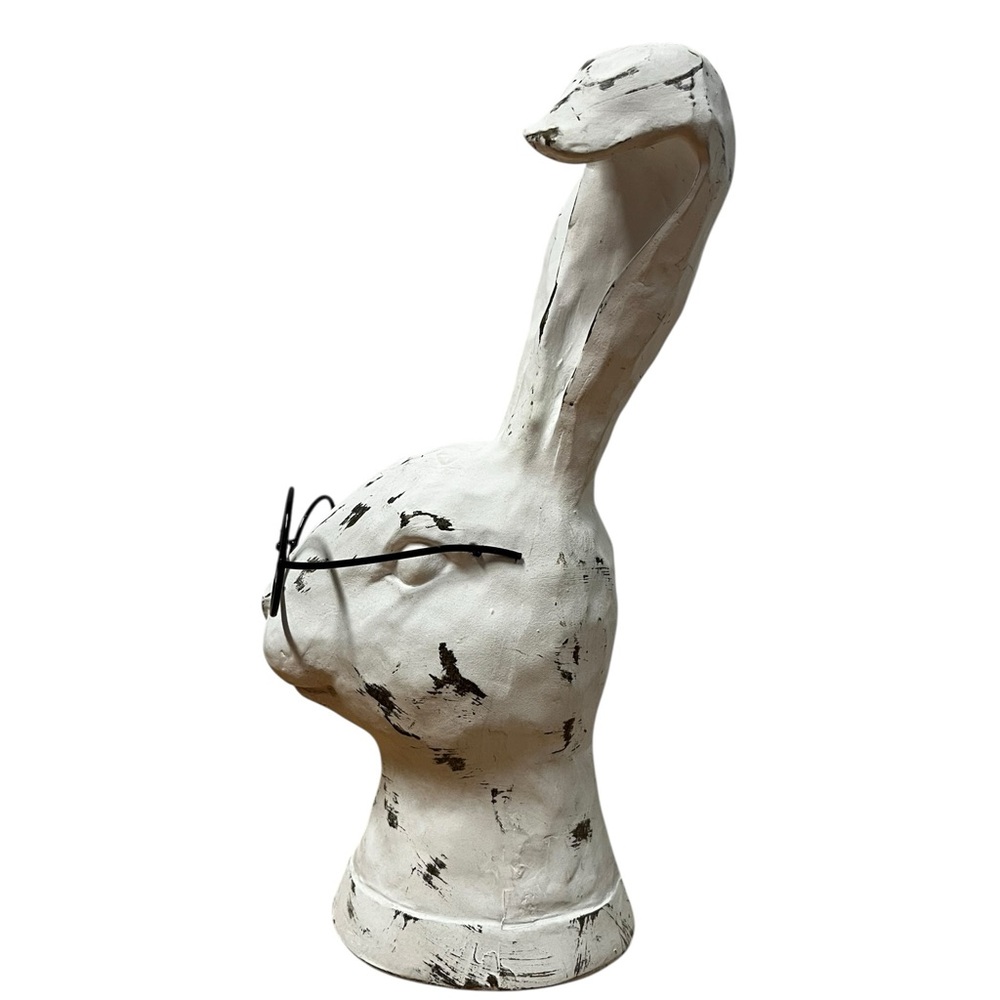 Vintage Distressed Rabbit Head Bust w/ Glasses White Resin Farmhouse Decor - Picture 2 of 6